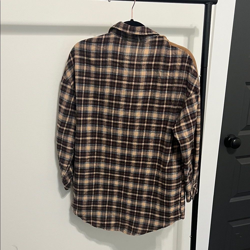 SHEIN Brown and Tan Plaid Button-Down Shirt - Picture 3 of 3